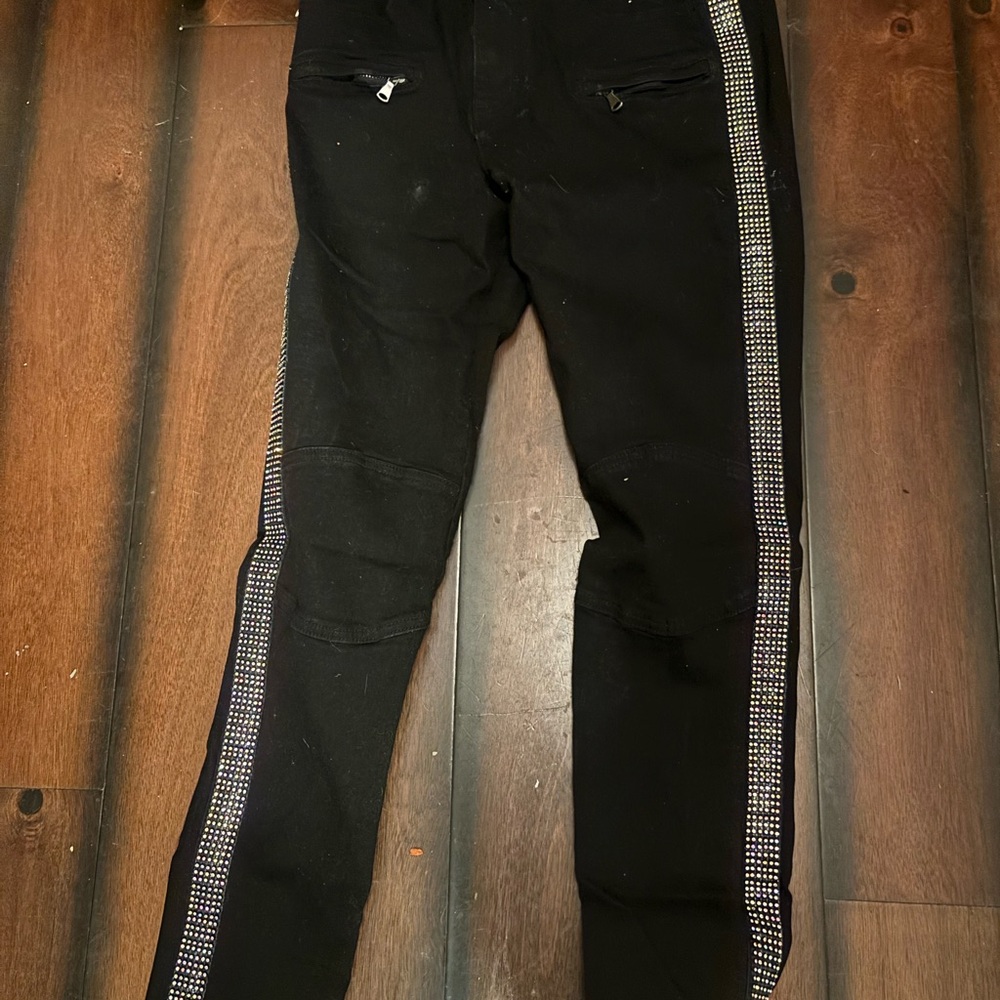 Black Pants with Rhinestone Side Stripes
